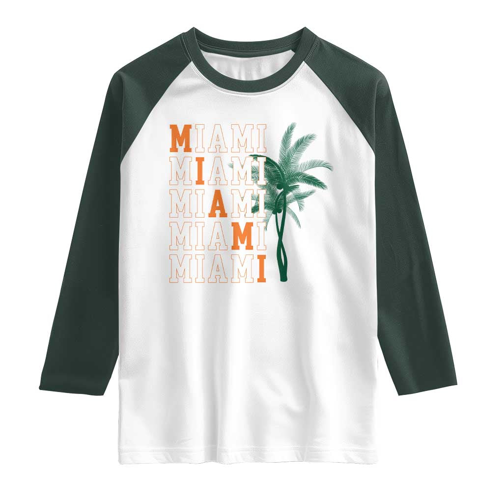 Miami Pride Palm Tree Graphic Raglan Shirt Orange and Green Tropical City Vibes TS02 White Dark Forest Green Print Your Wear