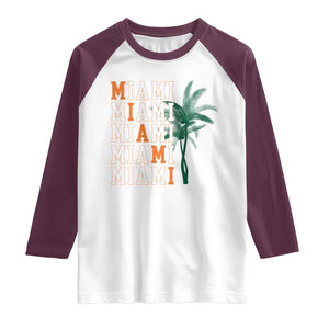 Miami Pride Palm Tree Graphic Raglan Shirt Orange and Green Tropical City Vibes TS02 White Maroon Print Your Wear