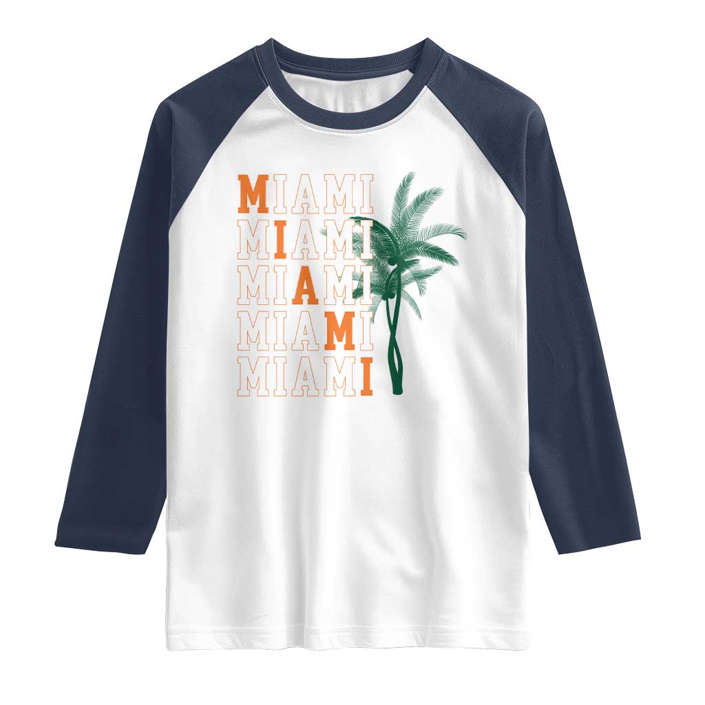 Miami Pride Palm Tree Graphic Raglan Shirt Orange and Green Tropical City Vibes TS02 White Navy Print Your Wear