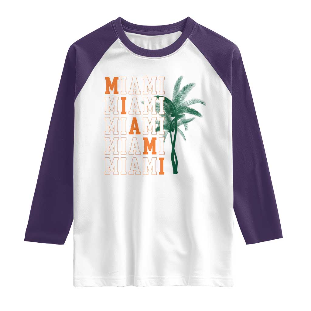 Miami Pride Palm Tree Graphic Raglan Shirt Orange and Green Tropical City Vibes TS02 White Purple Print Your Wear
