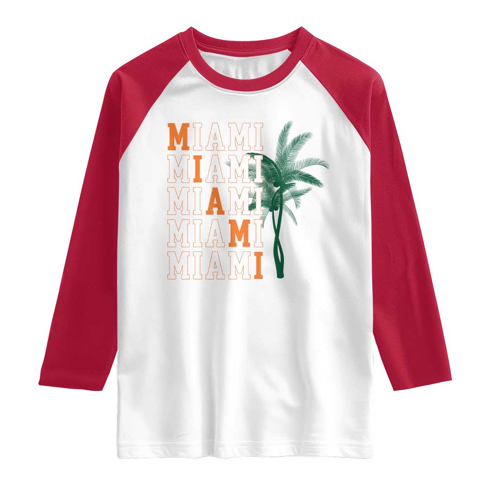 Miami Pride Palm Tree Graphic Raglan Shirt Orange and Green Tropical City Vibes TS02 White Red Print Your Wear