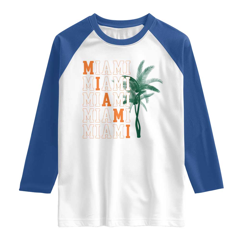 Miami Pride Palm Tree Graphic Raglan Shirt Orange and Green Tropical City Vibes TS02 White Royal Print Your Wear