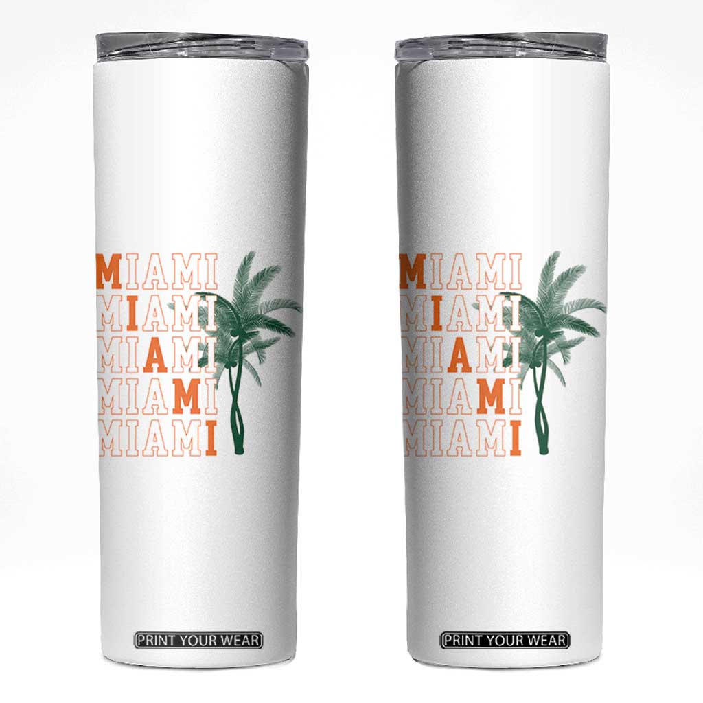 Miami Pride Palm Tree Graphic Skinny Tumbler Orange and Green Tropical City Vibes TS02 White Print Your Wear
