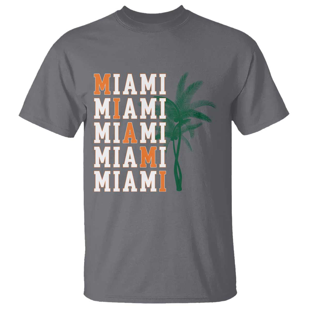 Miami Pride Palm Tree Graphic T Shirt Orange and Green Tropical City Vibes TS02 Charcoal Print Your Wear