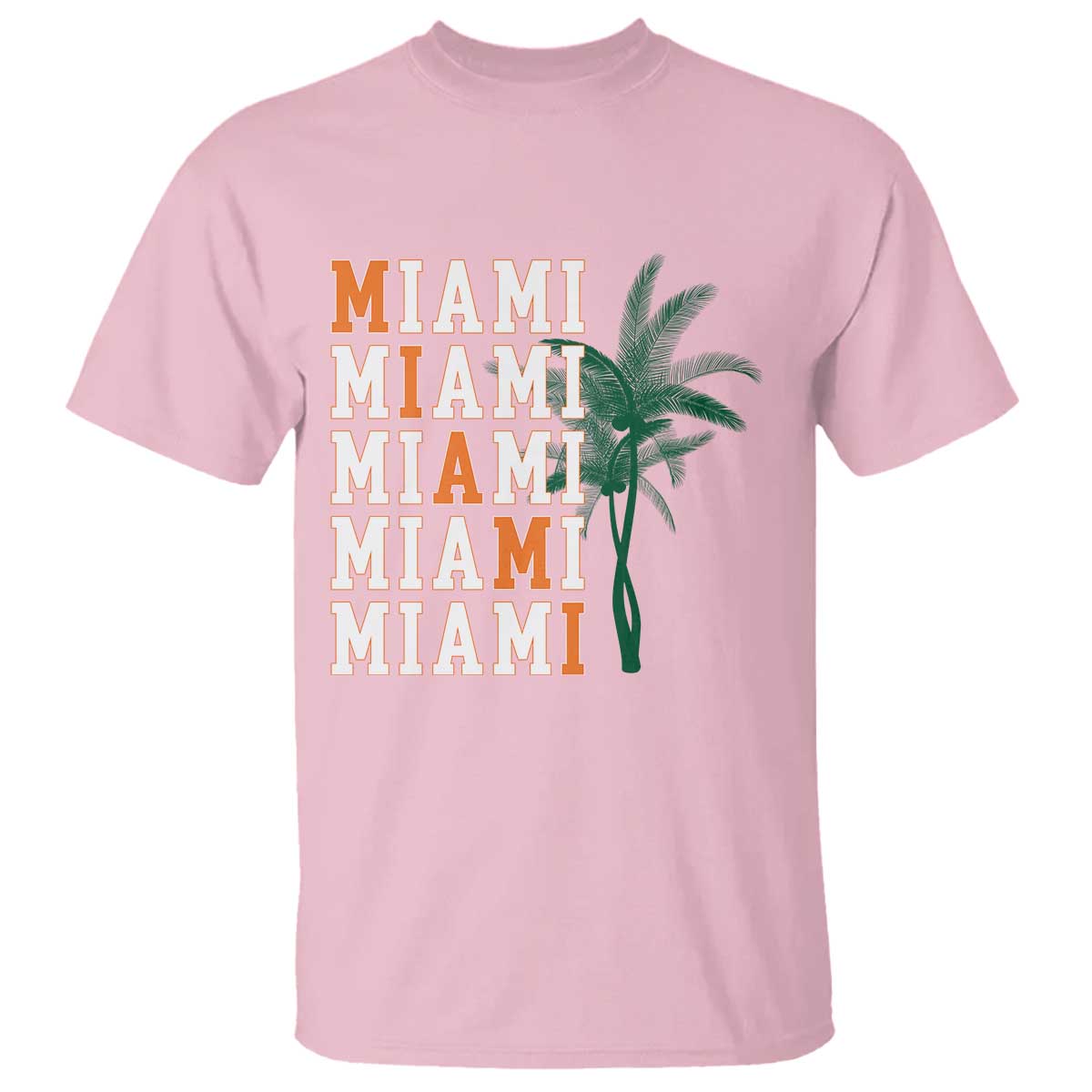 Miami Pride Palm Tree Graphic T Shirt Orange and Green Tropical City Vibes TS02 Light Pink Print Your Wear