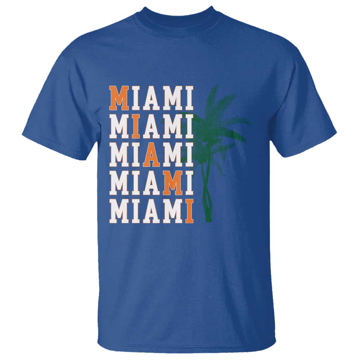 Miami Pride Palm Tree Graphic T Shirt Orange and Green Tropical City Vibes TS02 Royal Blue Print Your Wear