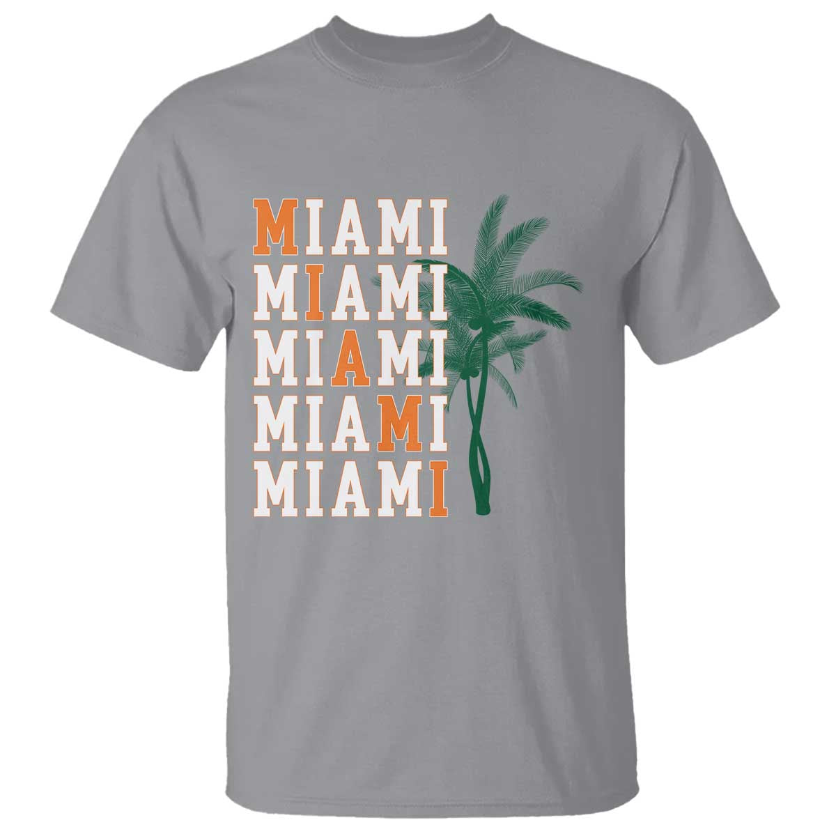 Miami Pride Palm Tree Graphic T Shirt Orange and Green Tropical City Vibes TS02 Sport Gray Print Your Wear