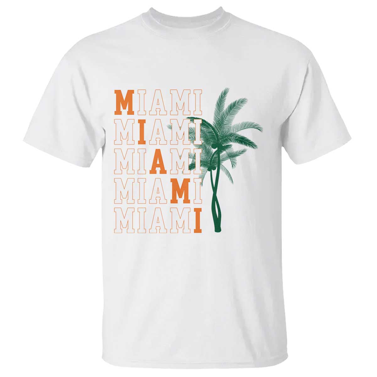 Miami Pride Palm Tree Graphic T Shirt Orange and Green Tropical City Vibes TS02 White Print Your Wear