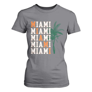 Miami Pride Palm Tree Graphic T Shirt For Women Orange and Green Tropical City Vibes TS02 Charcoal Print Your Wear