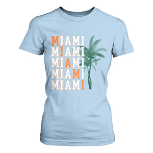 Miami Pride Palm Tree Graphic T Shirt For Women Orange and Green Tropical City Vibes TS02 Light Blue Print Your Wear