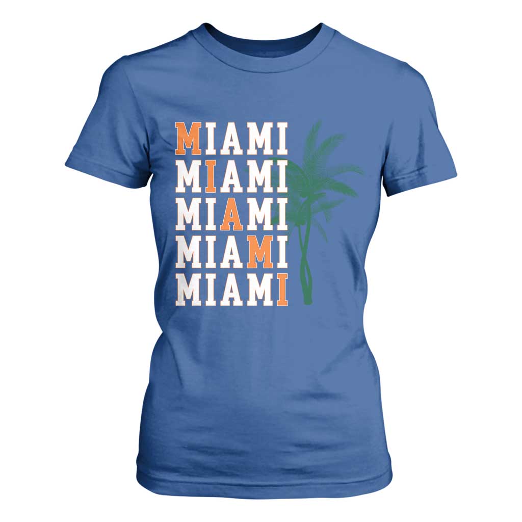 Miami Pride Palm Tree Graphic T Shirt For Women Orange and Green Tropical City Vibes TS02 Royal Blue Print Your Wear