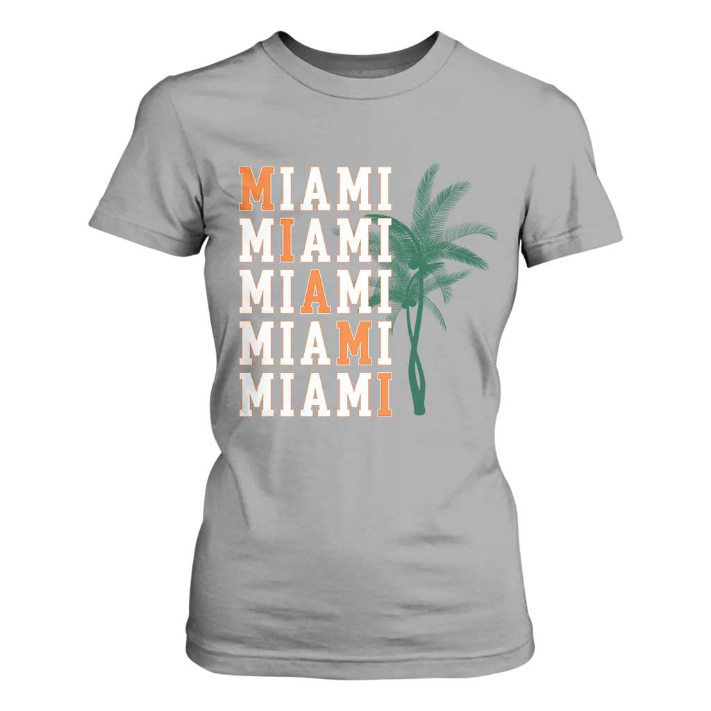Miami Pride Palm Tree Graphic T Shirt For Women Orange and Green Tropical City Vibes TS02 Sport Gray Print Your Wear