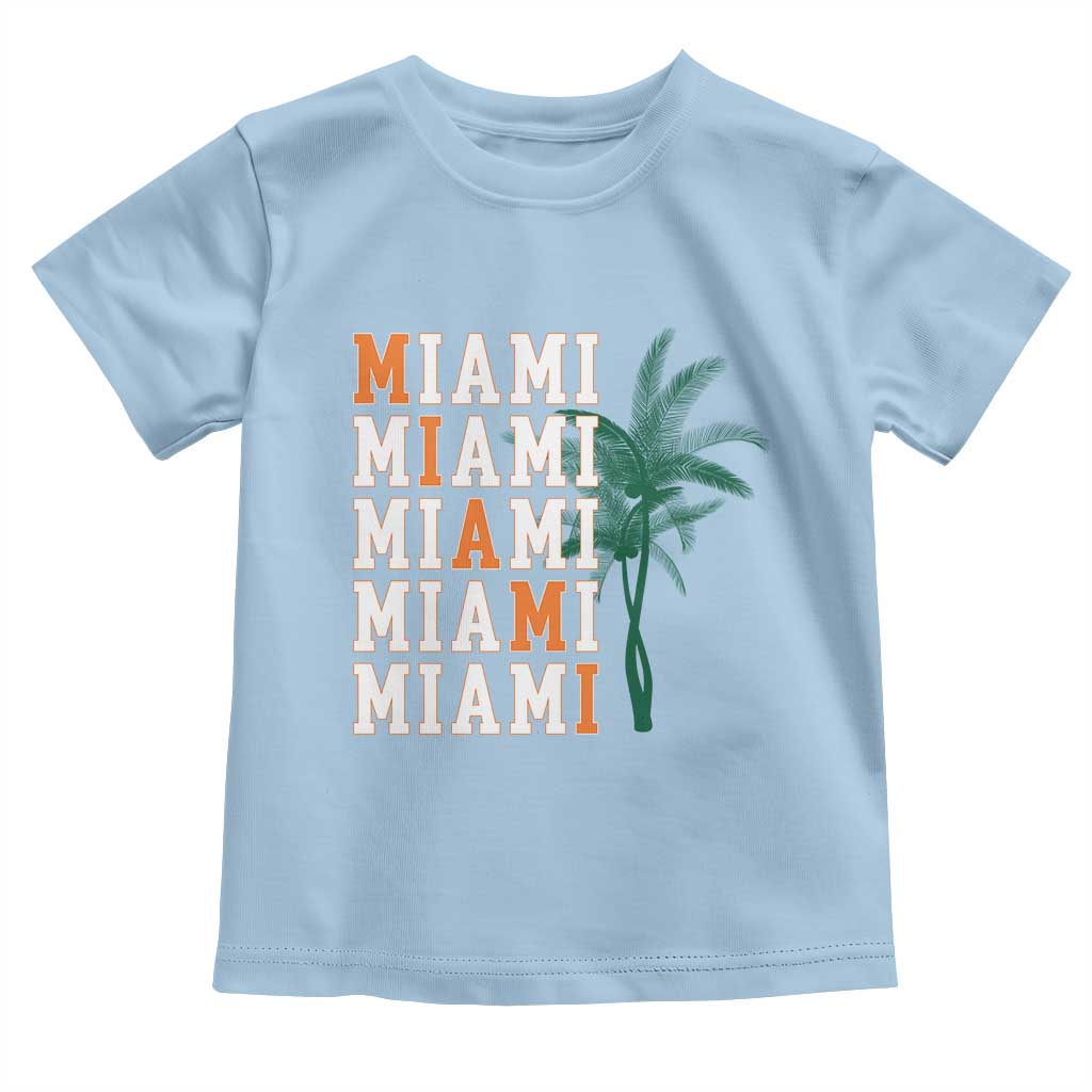 Miami Pride Palm Tree Graphic Toddler T Shirt Orange and Green Tropical City Vibes TS02 Light Blue Print Your Wear