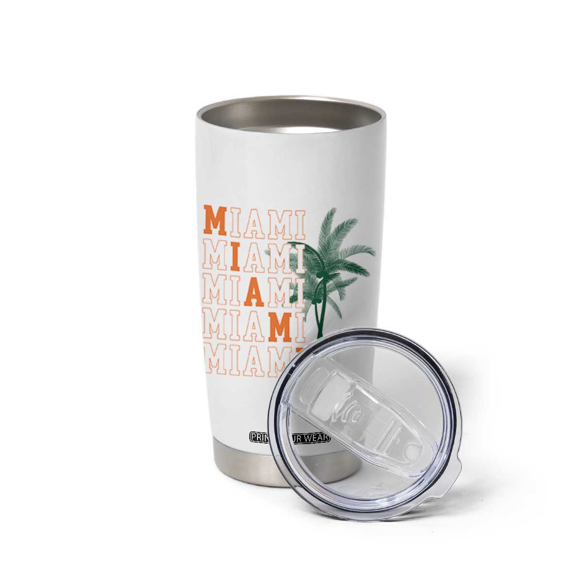 Miami Pride Palm Tree Graphic Tumbler Cup Orange and Green Tropical City Vibes TS02 Print Your Wear