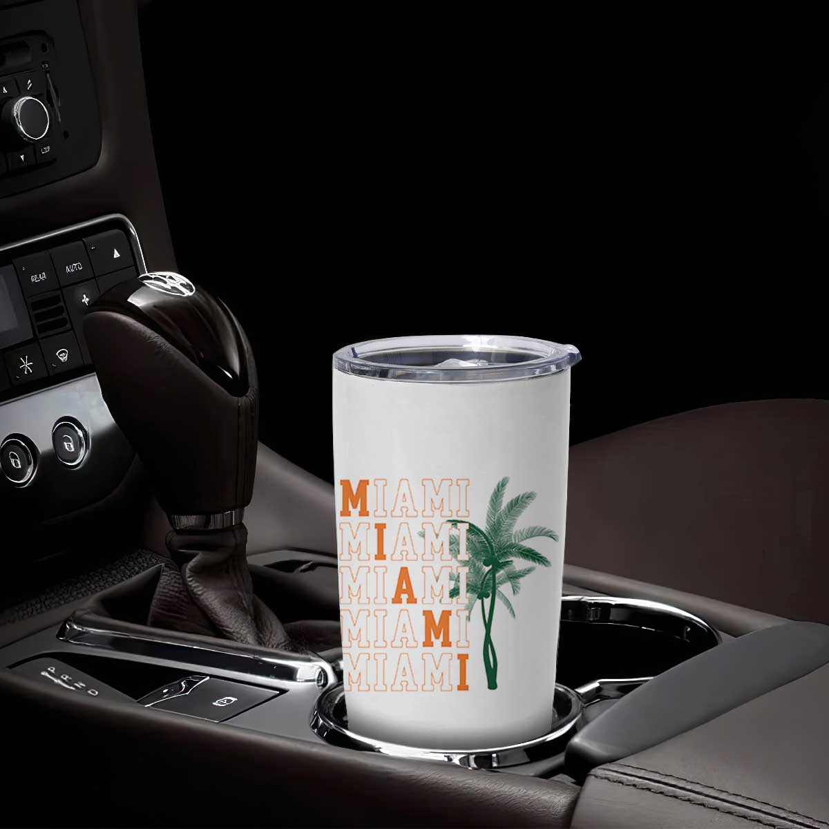 Miami Pride Palm Tree Graphic Tumbler Cup Orange and Green Tropical City Vibes TS02 Print Your Wear