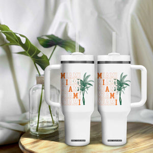 Miami Pride Palm Tree Graphic Tumbler With Handle Orange and Green Tropical City Vibes TS02 Print Your Wear