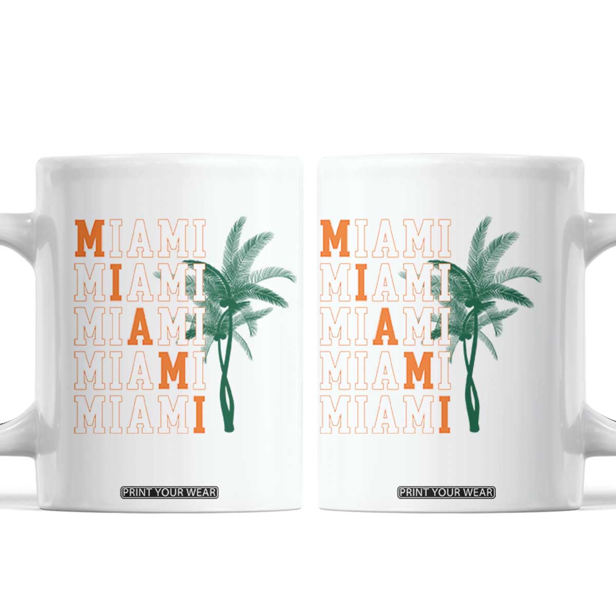 Miami Pride Palm Tree Graphic Coffee Mug Orange and Green Tropical City Vibes TS02 White Print Your Wear
