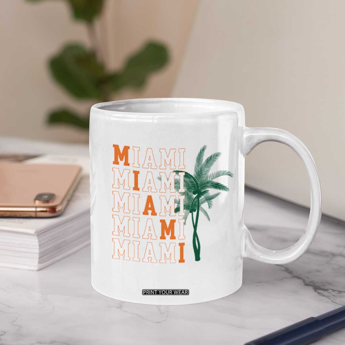 Miami Pride Palm Tree Graphic Coffee Mug Orange and Green Tropical City Vibes TS02 Print Your Wear