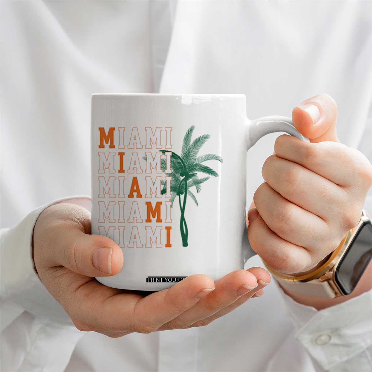 Miami Pride Palm Tree Graphic Coffee Mug Orange and Green Tropical City Vibes TS02 Print Your Wear