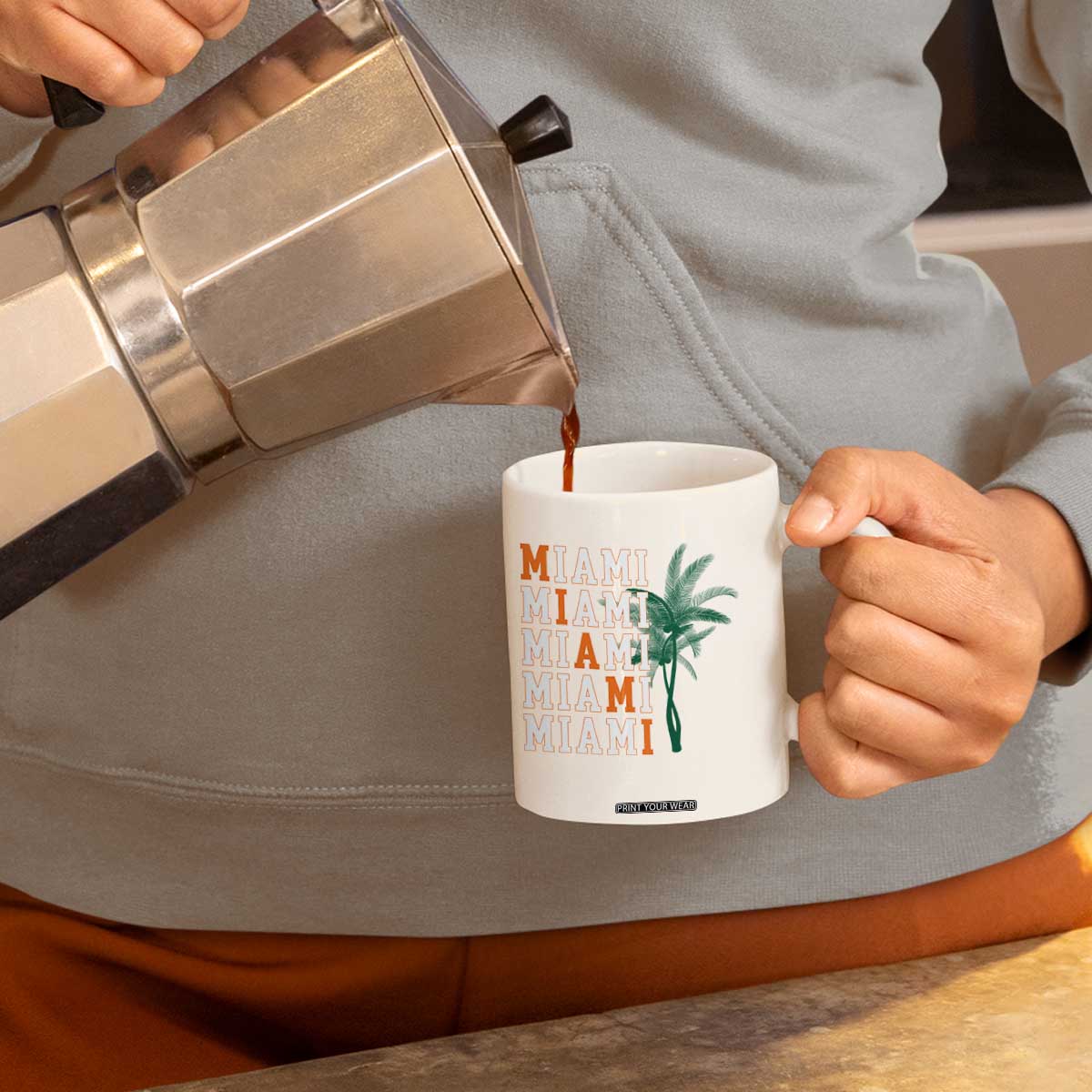 Miami Pride Palm Tree Graphic Coffee Mug Orange and Green Tropical City Vibes TS02 Print Your Wear