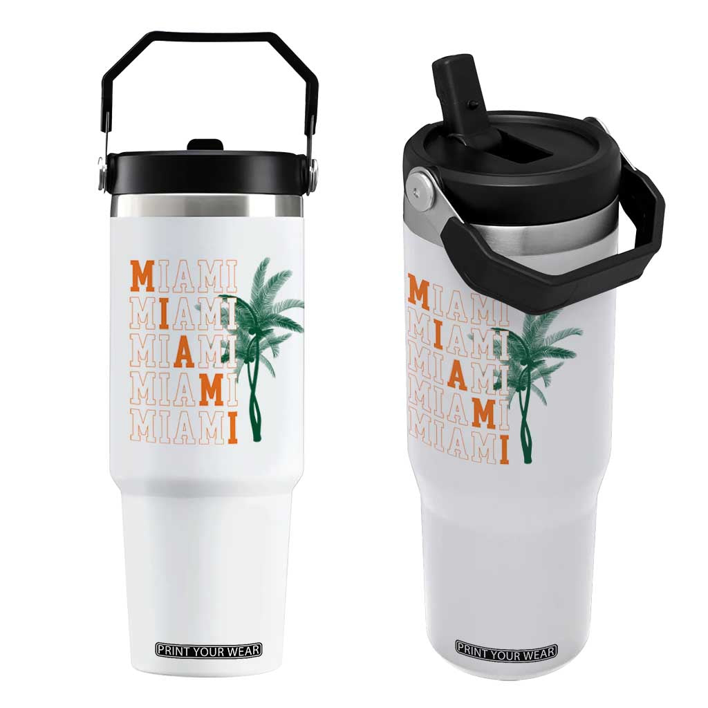 Miami Pride Palm Tree Graphic Flip Straw Tumbler Orange and Green Tropical City Vibes TS02 One Size: 30 oz White Print Your Wear