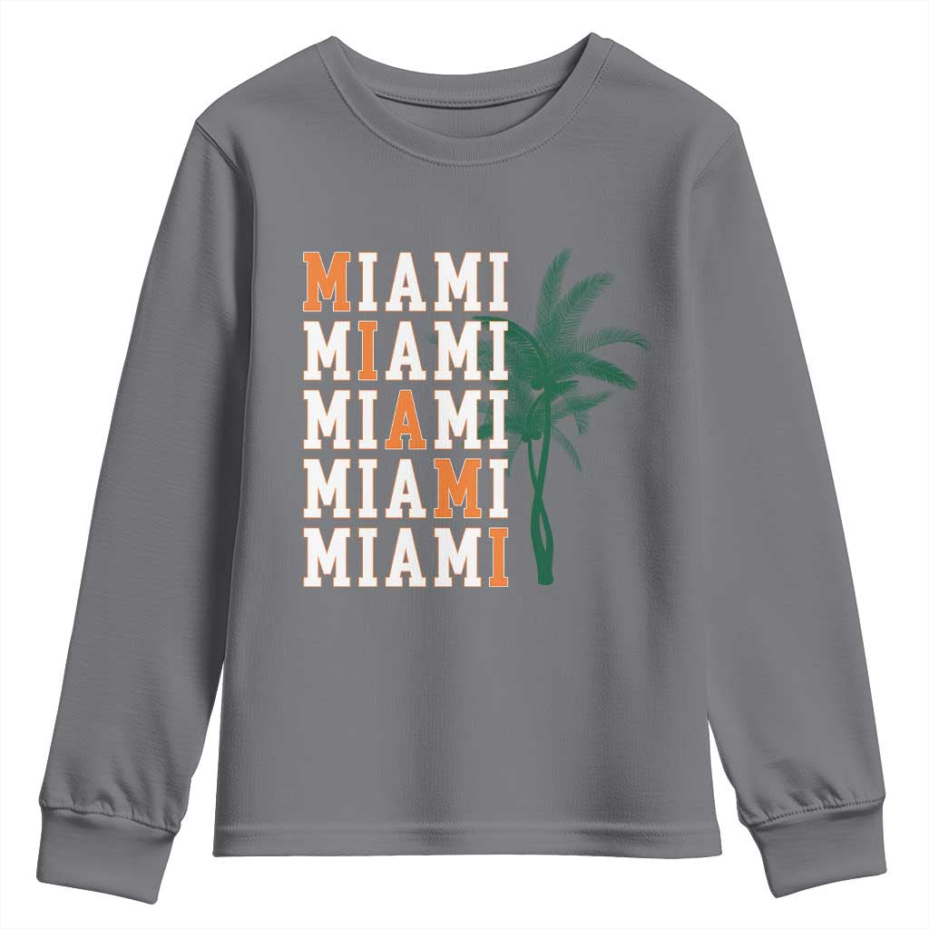 Miami Pride Palm Tree Graphic Youth Sweatshirt Orange and Green Tropical City Vibes TS02 Charcoal Print Your Wear