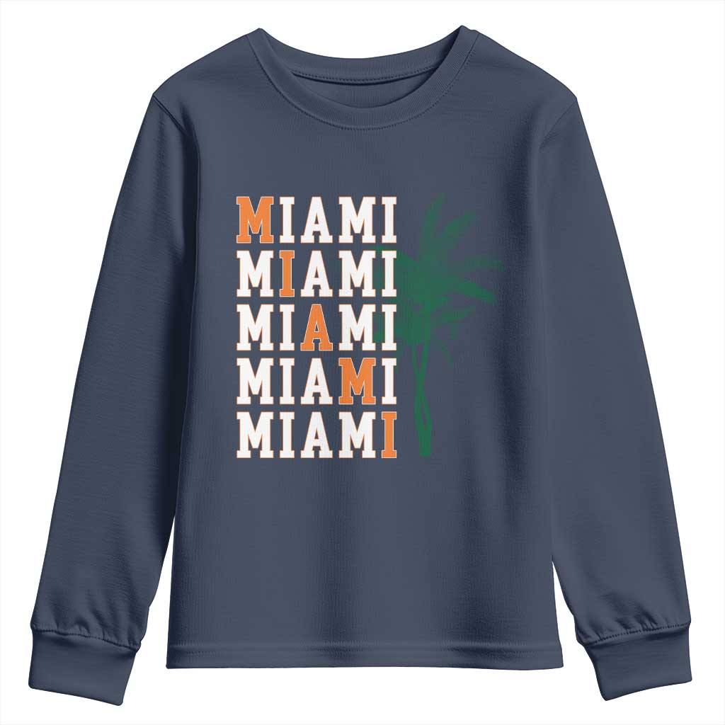 Miami Pride Palm Tree Graphic Youth Sweatshirt Orange and Green Tropical City Vibes TS02 Navy Print Your Wear