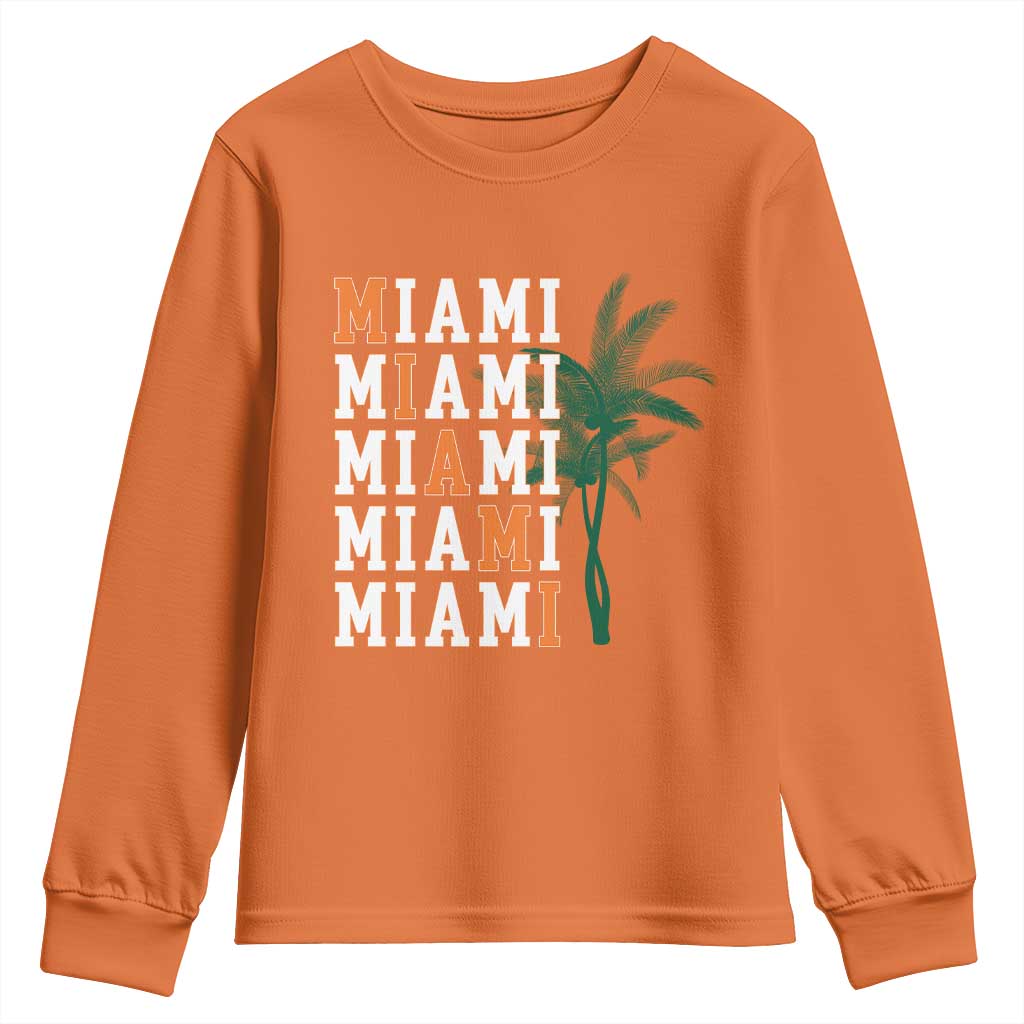 Miami Pride Palm Tree Graphic Youth Sweatshirt Orange and Green Tropical City Vibes TS02 Orange Print Your Wear