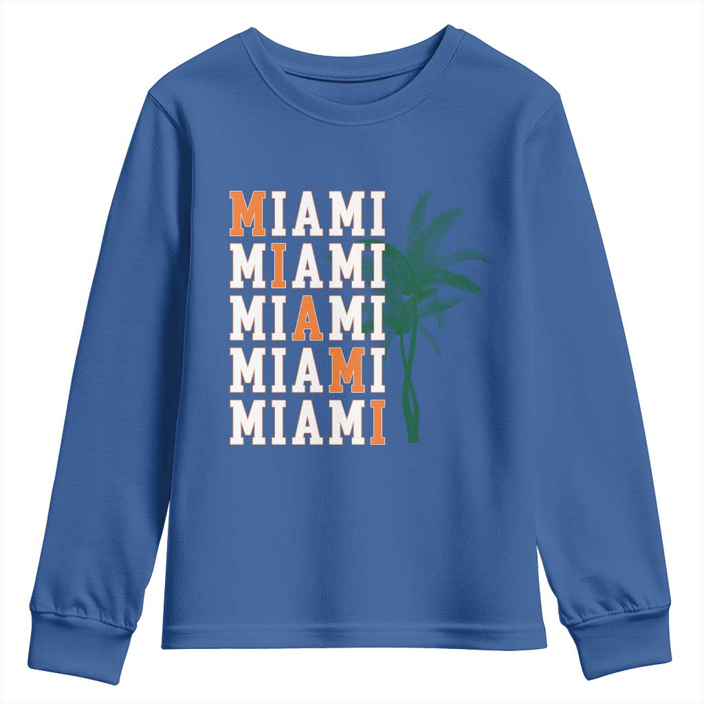 Miami Pride Palm Tree Graphic Youth Sweatshirt Orange and Green Tropical City Vibes TS02 Royal Blue Print Your Wear