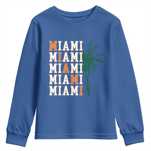 Miami Pride Palm Tree Graphic Youth Sweatshirt Orange and Green Tropical City Vibes TS02 Royal Blue Print Your Wear