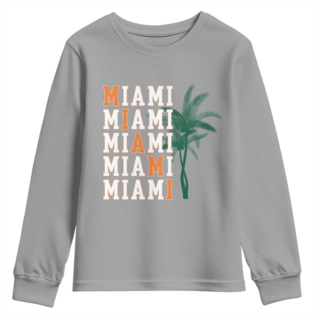 Miami Pride Palm Tree Graphic Youth Sweatshirt Orange and Green Tropical City Vibes TS02 Sport Gray Print Your Wear