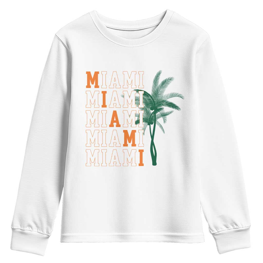 Miami Pride Palm Tree Graphic Youth Sweatshirt Orange and Green Tropical City Vibes TS02 White Print Your Wear