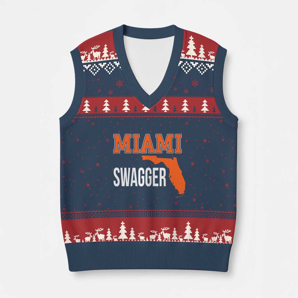 Miami Swagger Pride V-Neck Knit Sweater Vest Florida State Map Local Love TS02 Navy Red Print Your Wear