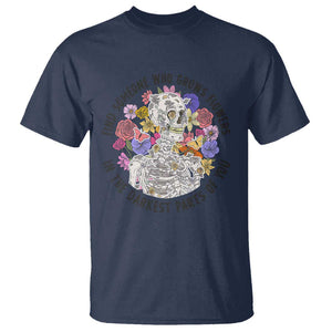 Grunge Aesthetic Skeleton T Shirt Find Someone Who Grows Flowers In The Darkest Part Of You TS02 Navy Print Your Wear