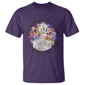 Grunge Aesthetic Skeleton T Shirt Find Someone Who Grows Flowers In The Darkest Part Of You TS02 Purple Print Your Wear