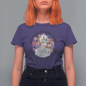 Grunge Aesthetic Skeleton T Shirt For Women Find Someone Who Grows Flowers In The Darkest Part Of You TS02 Purple Print Your Wear