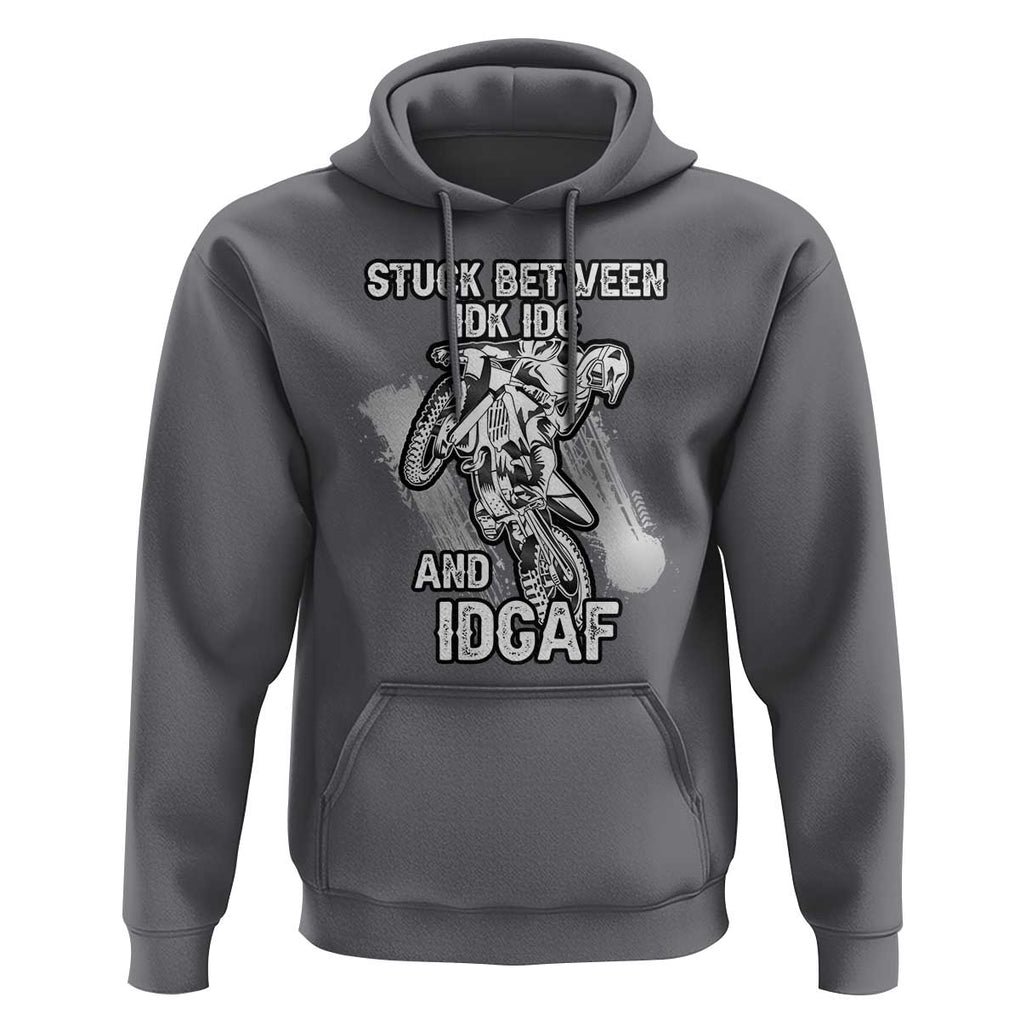 Dirt Bike Skull Hoodie Stuck Between Idk Idc And Idgaf Motorcross Biker TS02 Charcoal Print Your Wear