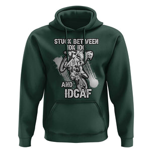 Dirt Bike Skull Hoodie Stuck Between Idk Idc And Idgaf Motorcross Biker TS02 Dark Forest Green Print Your Wear