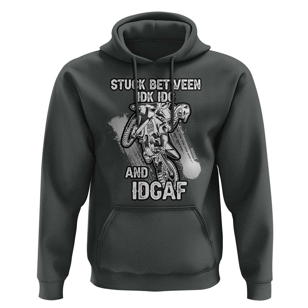 Dirt Bike Skull Hoodie Stuck Between Idk Idc And Idgaf Motorcross Biker TS02 Dark Heather Print Your Wear