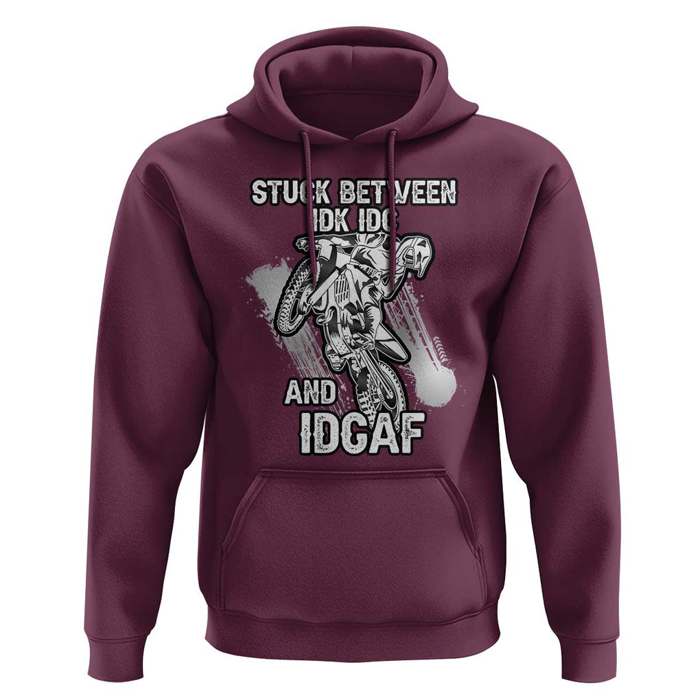 Dirt Bike Skull Hoodie Stuck Between Idk Idc And Idgaf Motorcross Biker TS02 Maroon Print Your Wear