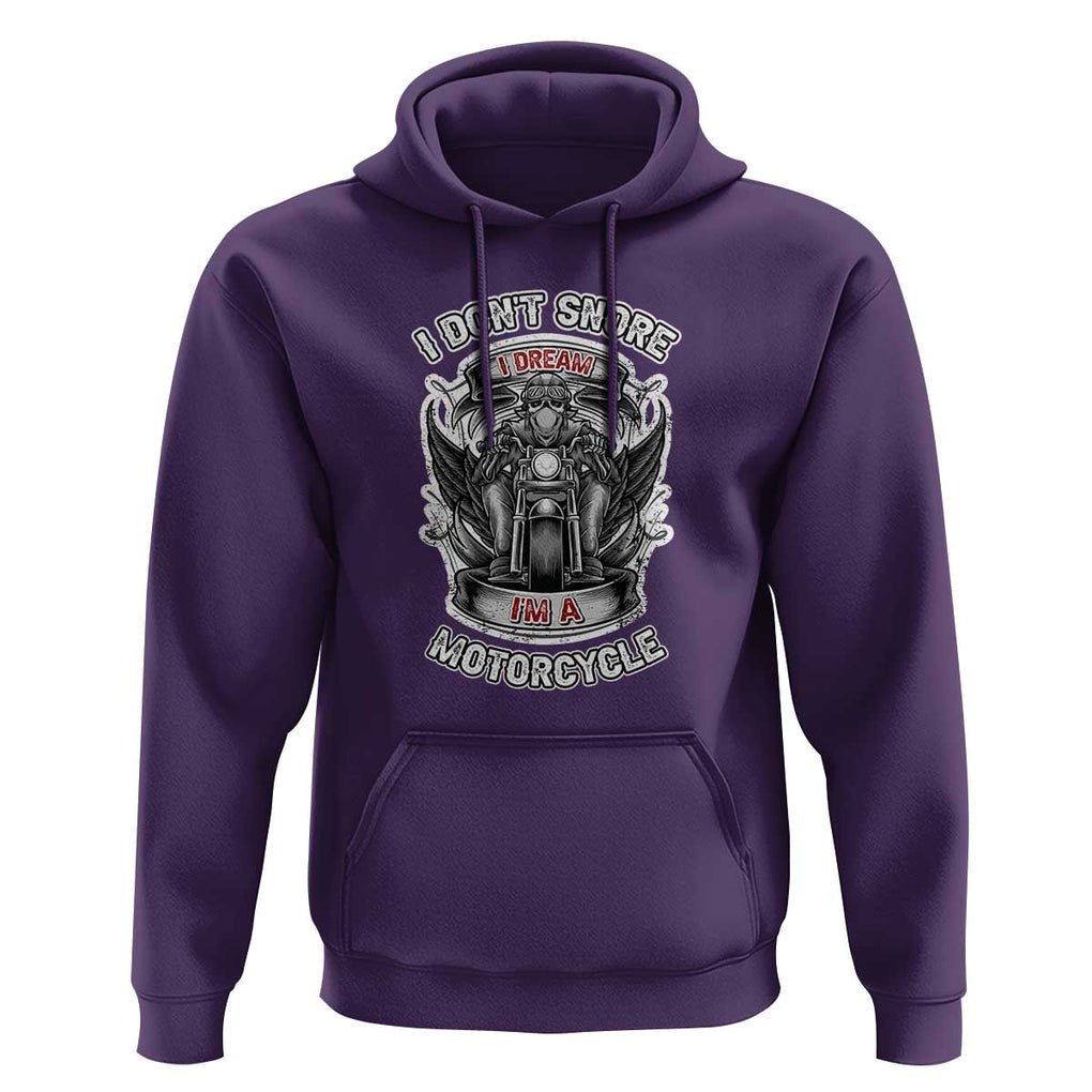 Funny Rider Hoodie I Don't Snore I Dream I'm A Motorcycle Enthusiast TS02 Purple Print Your Wear