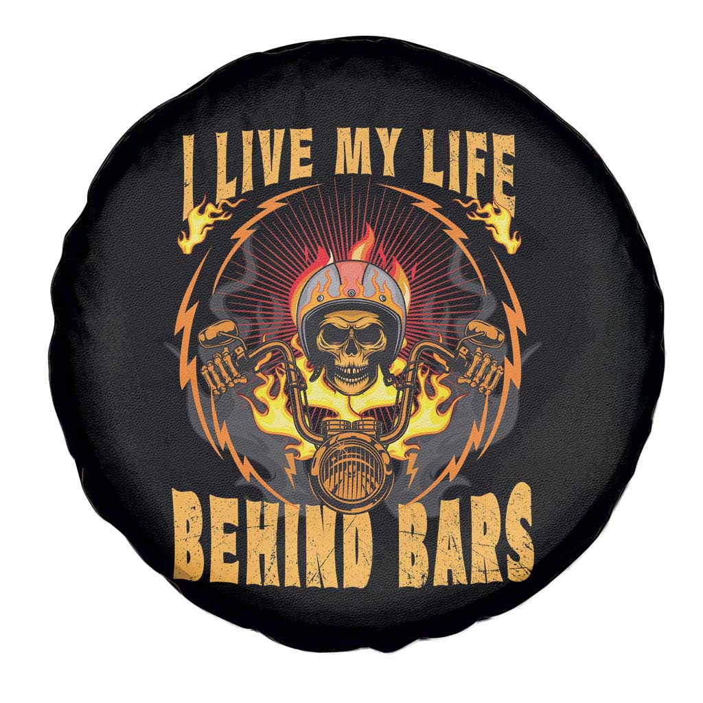 Biker Skull Spare Tire Cover I Live My Life Behind Bars Motorcycle Dirt Biker TS02 Print Your Wear