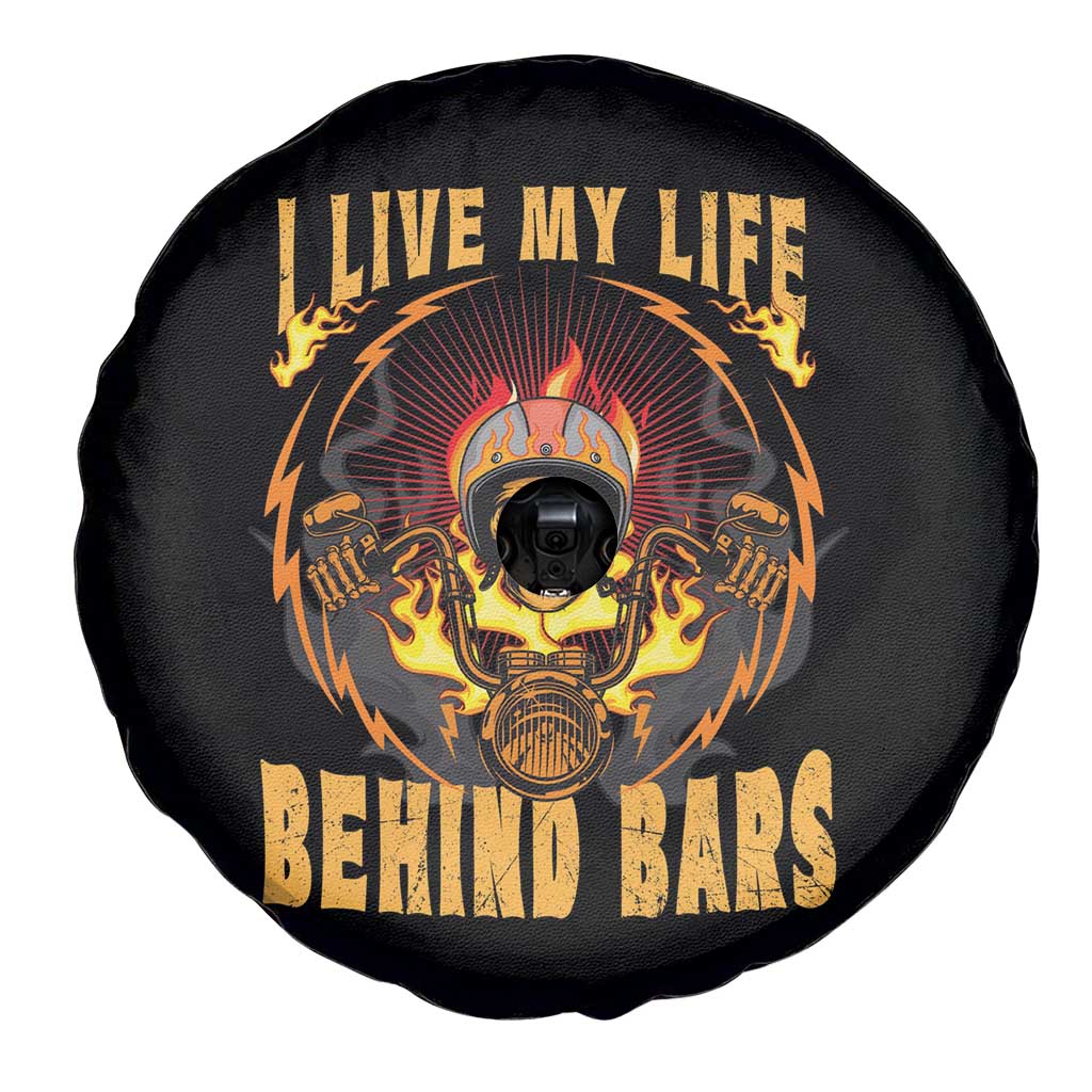 Biker Skull Spare Tire Cover I Live My Life Behind Bars Motorcycle Dirt Biker TS02 Print Your Wear