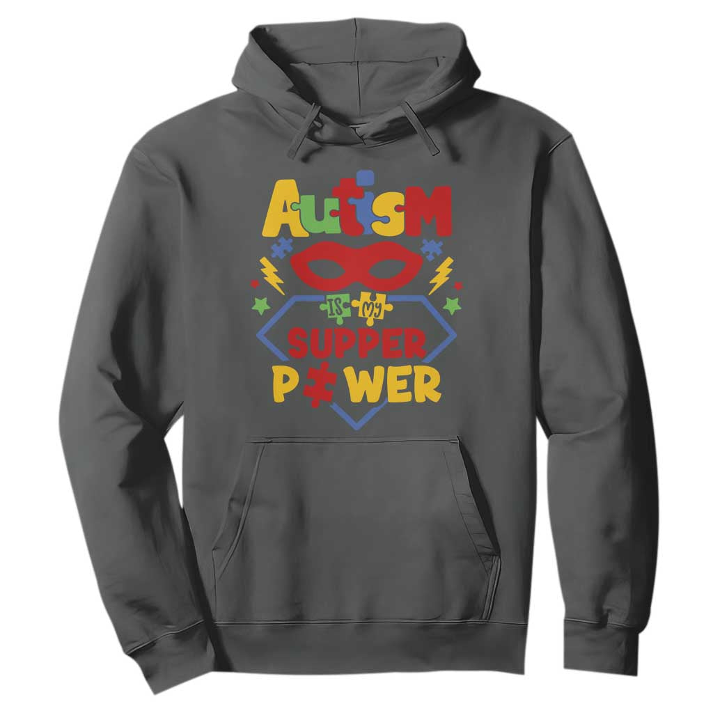 Autism Acceptance Hoodie Autism Is My Superpower Autistic Hero TS02 Dark Heather Printyourwear