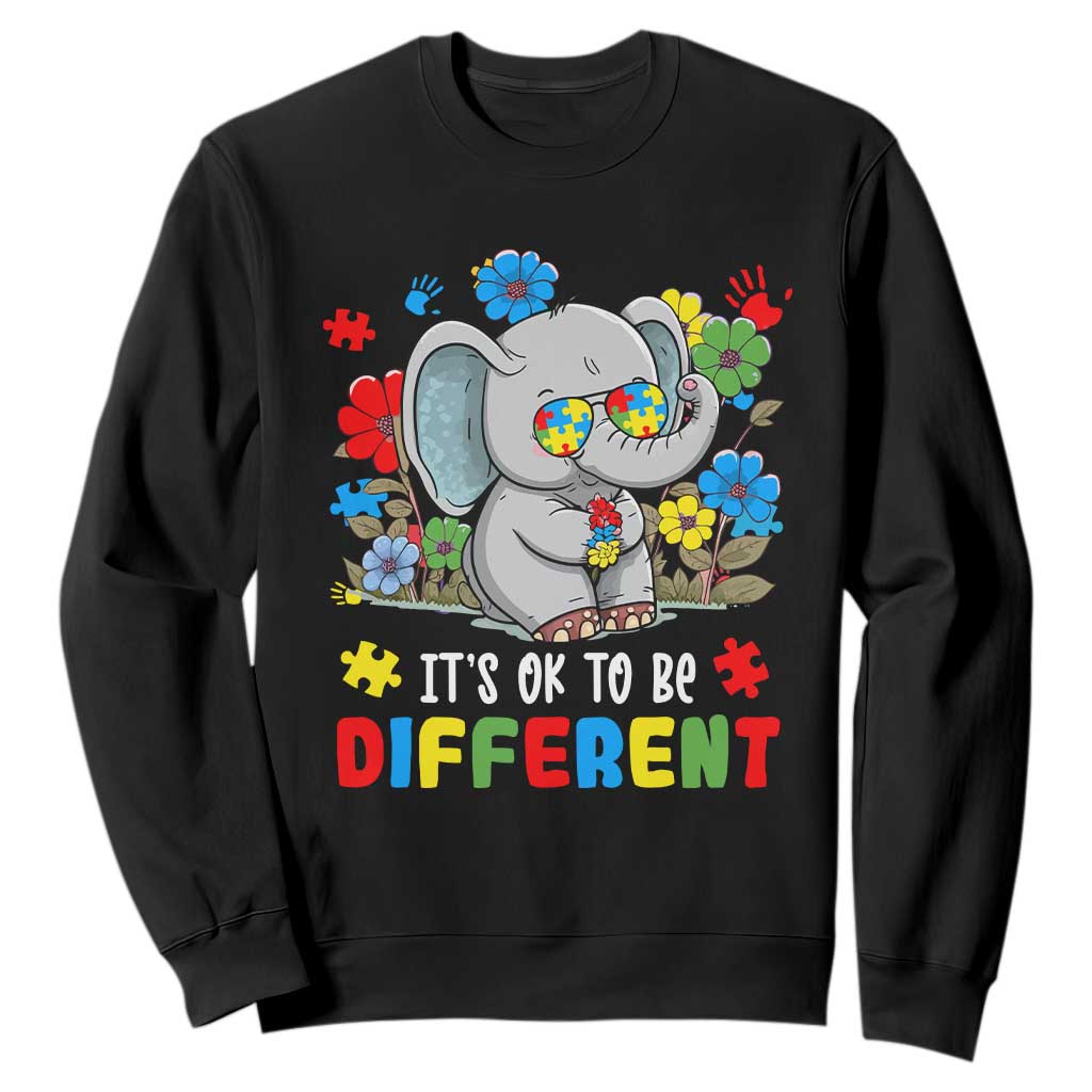 Autism Awareness Elephant Sweatshirt It's Ok To Be Different Proud Autistic Acceptance TS02 Black Printyourwear