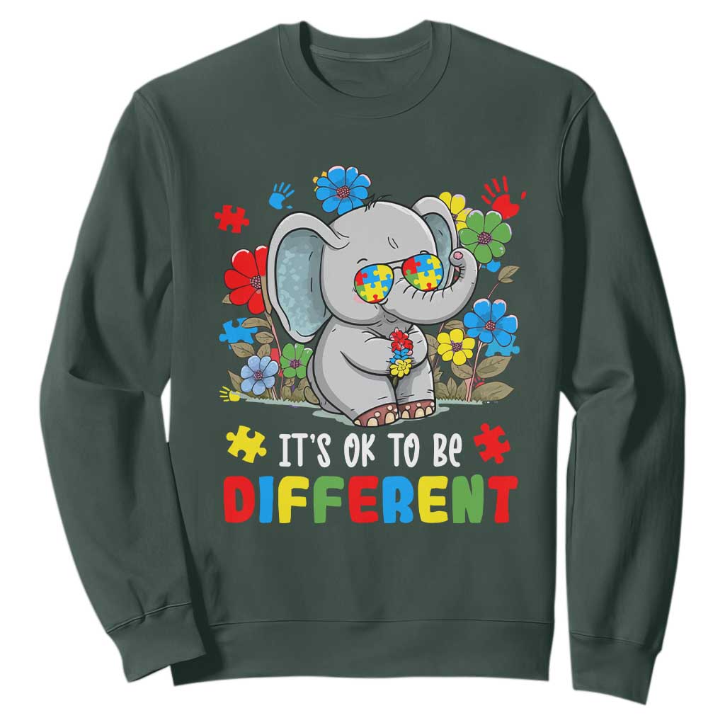 Autism Awareness Elephant Sweatshirt It's Ok To Be Different Proud Autistic Acceptance TS02 Dark Forest Green Printyourwear