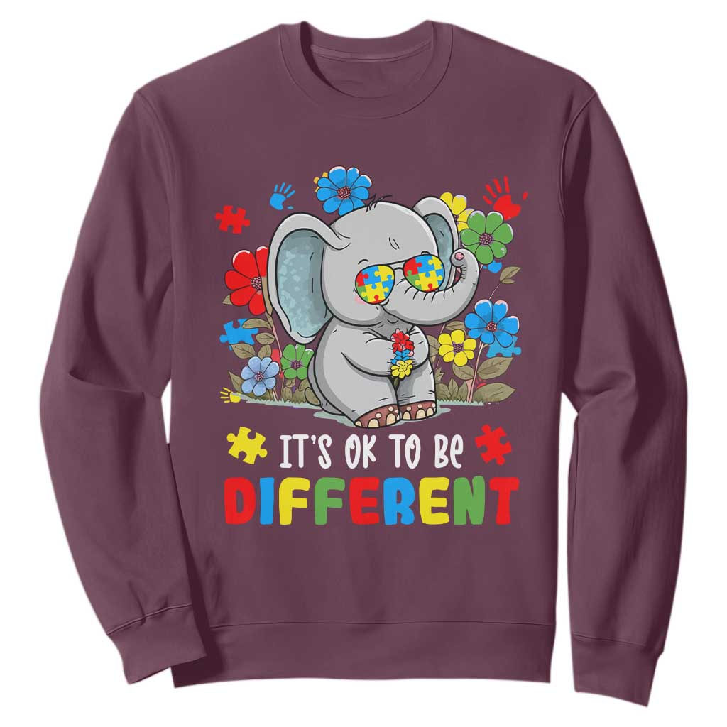 Autism Awareness Elephant Sweatshirt It's Ok To Be Different Proud Autistic Acceptance TS02 Maroon Printyourwear