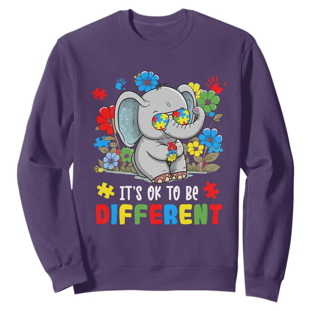 Autism Awareness Elephant Sweatshirt It's Ok To Be Different Proud Autistic Acceptance TS02 Purple Printyourwear