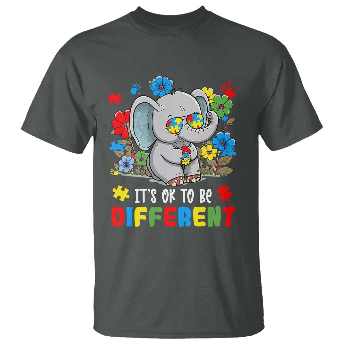 Autism Awareness Elephant T Shirt It's Ok To Be Different Proud Autistic Acceptance TS02 Dark Heather Printyourwear