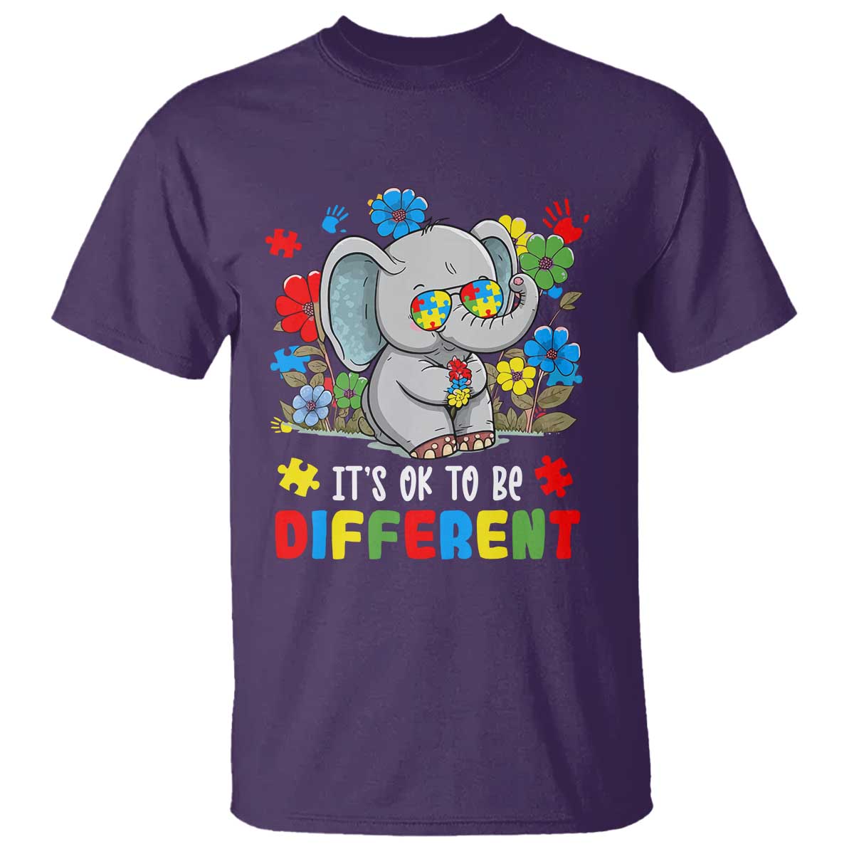 Autism Awareness Elephant T Shirt It's Ok To Be Different Proud Autistic Acceptance TS02 Purple Printyourwear